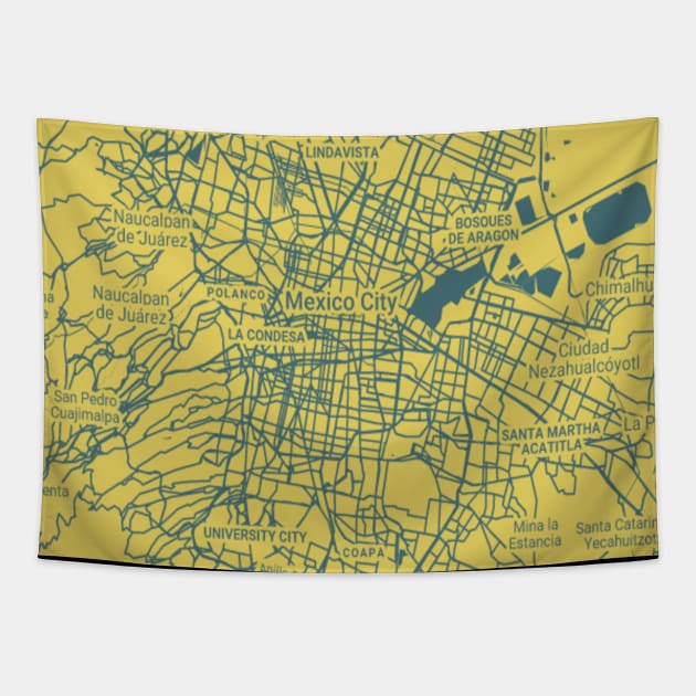 Mexico city yellow map Tapestry by Mapmania