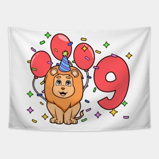 I am 9 with lion - kids birthday 9 years old Tapestry