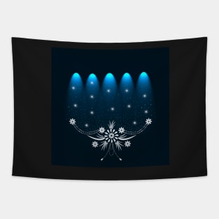 Spot Cyan Lights Dark Floral Design Tapestry