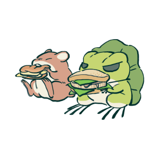 traveling frog eating sandwich lunch with mouse / tabi kaeru T-Shirt