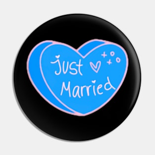 Just Married Blue Heart Pin