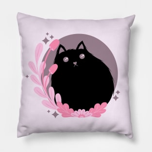 Black Cat with Mushrooms Pillow