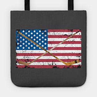 AMERICAN FLAG WITH HOCKEY STICKS Tote