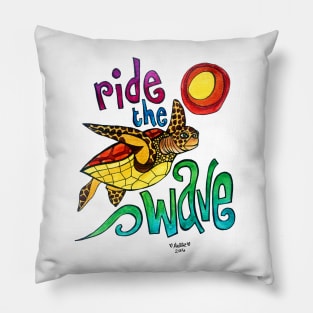 Ride the Wave: Whimsical Sea Turtle Watercolor Illustration Pillow