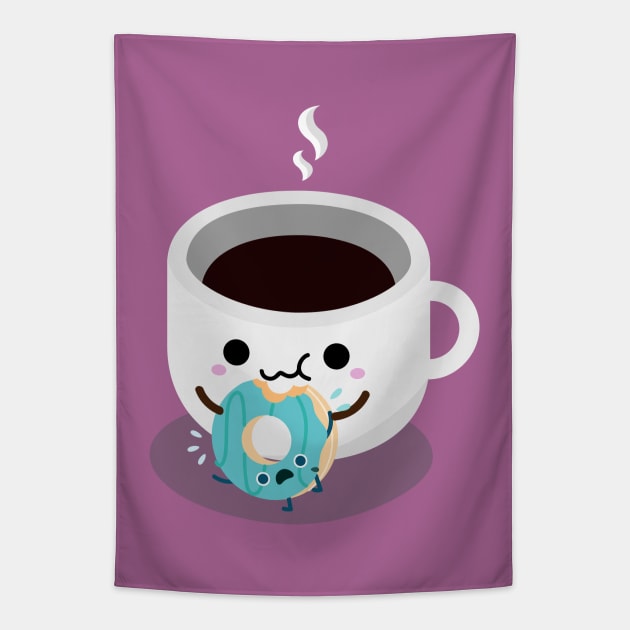 Coffee Eating Donut Tapestry by StrayKoi