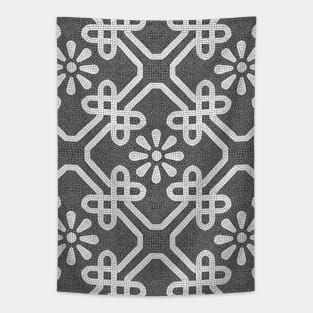 Lisbon Cais do Sodré Portuguese cobblestone inspiration // white flowers intertwined hearts geometric and decorative shapes Tapestry