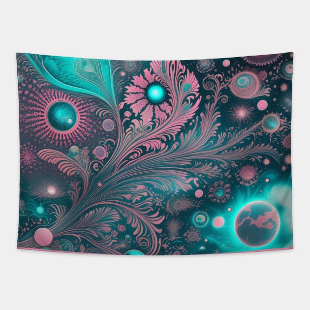 Other Worldly Designs- nebulas, stars, galaxies, planets with feathers Tapestry by BirdsnStuff