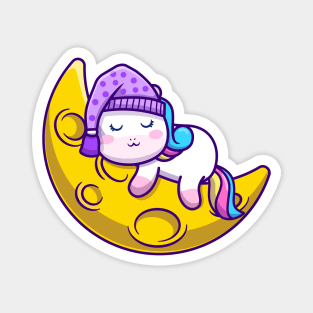 Cute Unicorn Sleeping On Moon Magnet