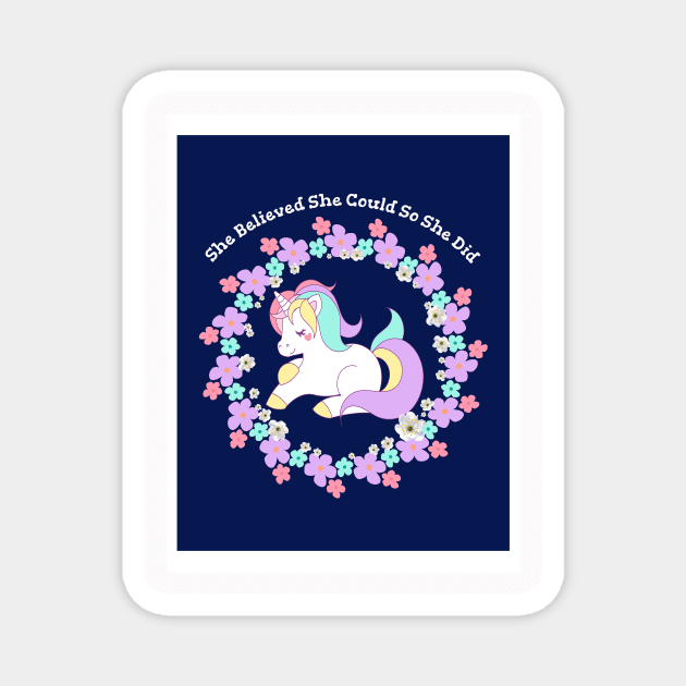 She Believed She Could So She Did Neck Gator Floral Unicorn Magnet by DANPUBLIC