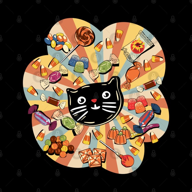 Retro Vintage Halloween Treats! All The Candies, Black Cat Cookie by SwagOMart