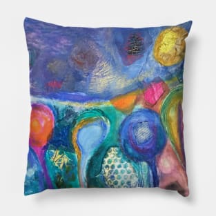 Earthly Elements in blue, green and pink Pillow