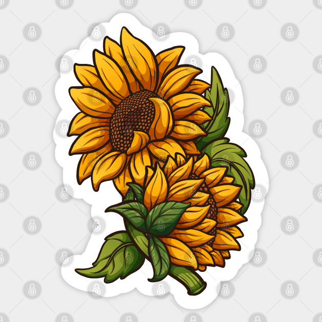 Cartoon Sunflower - Sunflower - Sticker | TeePublic Cartoon Sunflower - Sunflower - Sticker | TeePublic