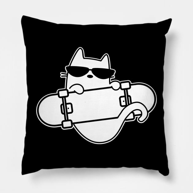 Cat and Skateboard Skateboarding Cat Outline Pillow by GlanceCat