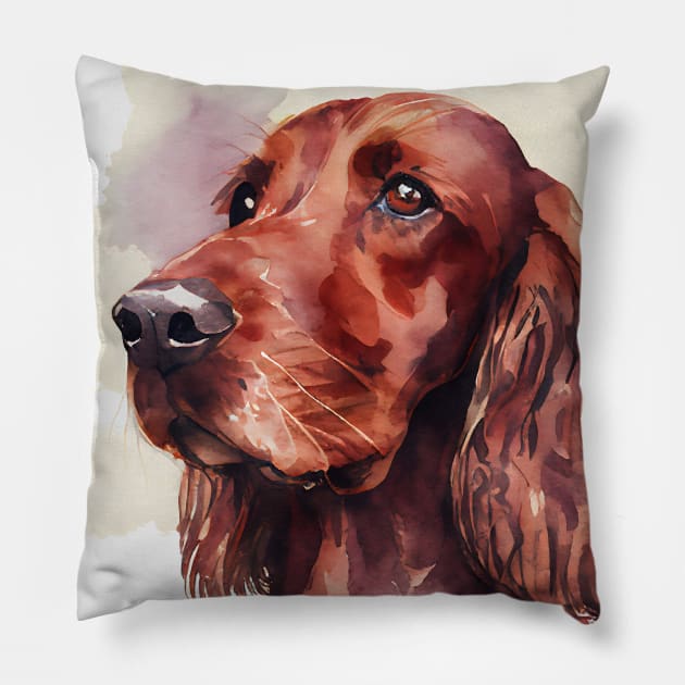 Irish Setter or Red Setter Watercolor Portrait Pillow by designs4days