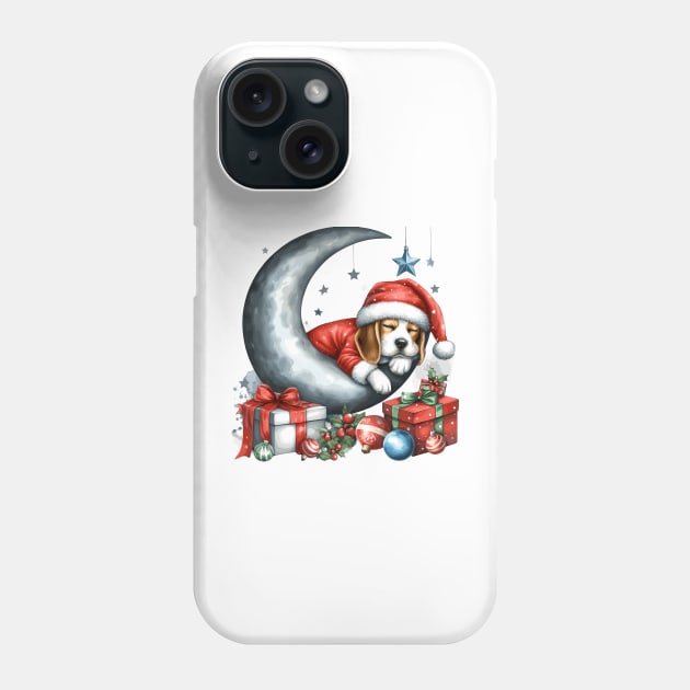 Beagle Dog On The Moon Christmas Phone Case by Graceful Designs