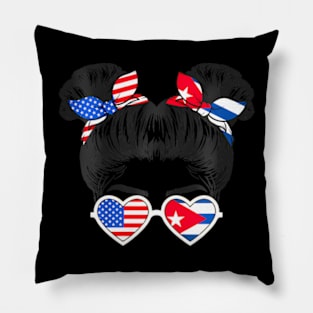 Kids Cute  American  Cuban Girl USA Cuba Flag Patriot Pillow