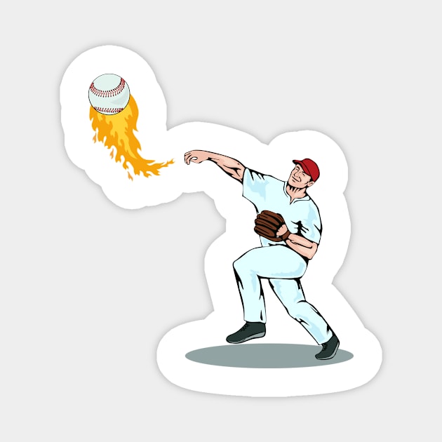 On Fire Baseball Pitcher Magnet by retrovectors