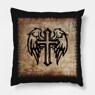 Cross & Angel Wings Spiritual Vintage Design Cool Gift of Faith Pillow