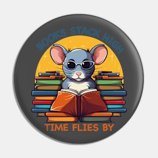 cute mouse surrounded by books Pin