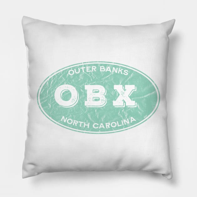 OBX Oval in Aqua Distressed Pillow by YOPD Artist