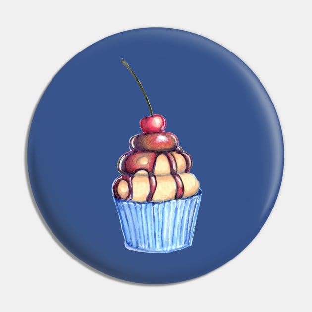 Blue Cupcake Pin by ReneeDixonArt