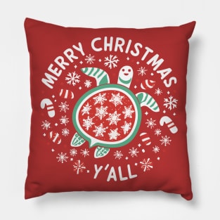 Merry Christmas Ya'll Sea Turtle Xmas Pillow