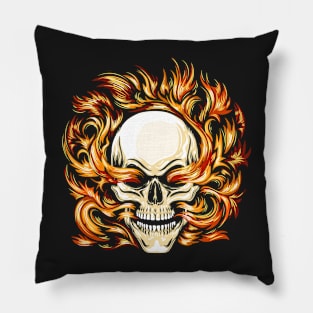 Skull Burning in Hell Fire Tattoo Pillow