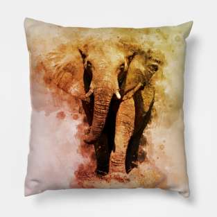 Powerful African Elephant - Watercolor Pillow