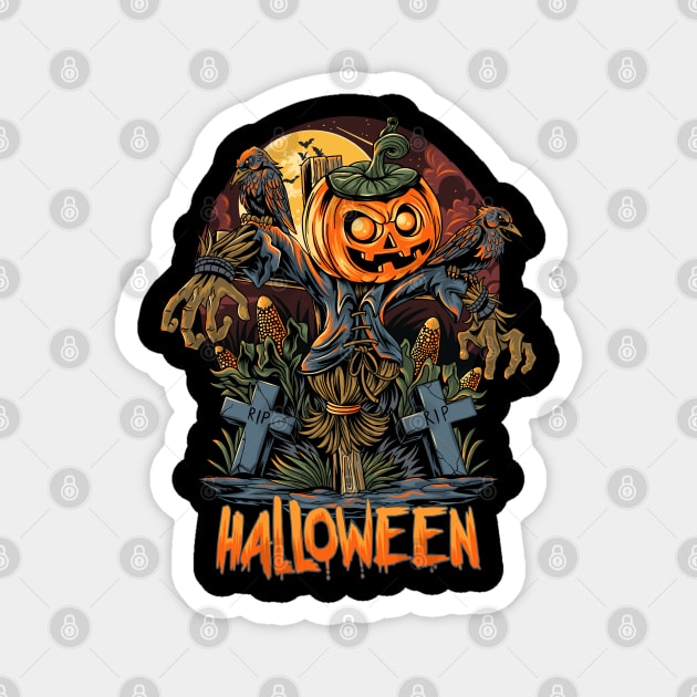 Halloween Scarecrow pumpkin and ravens Magnet by SDxDesigns