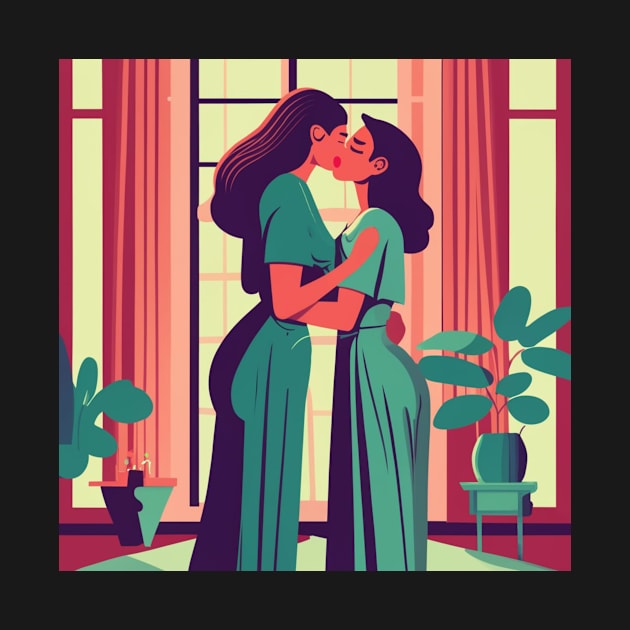 Retro Illustration of Lesbian Couple by Perspektiva