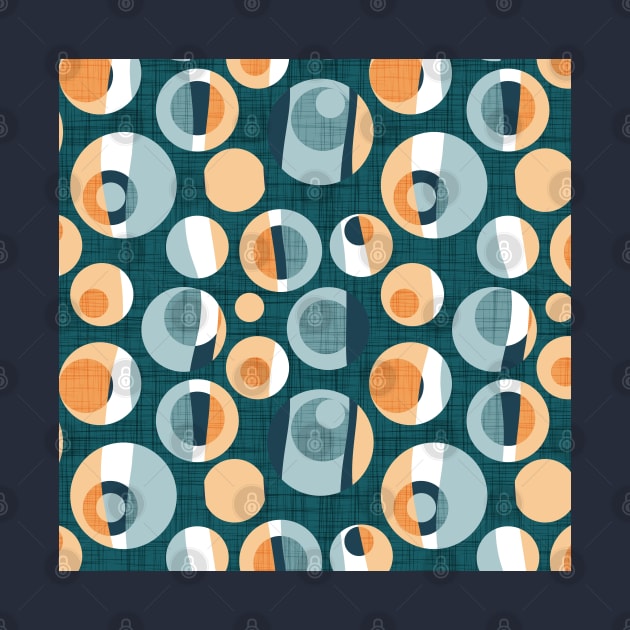 Rounded inspiration // pattern // green pine linen texture background orange tequila sunrise and blue malibu circles by SelmaCardoso