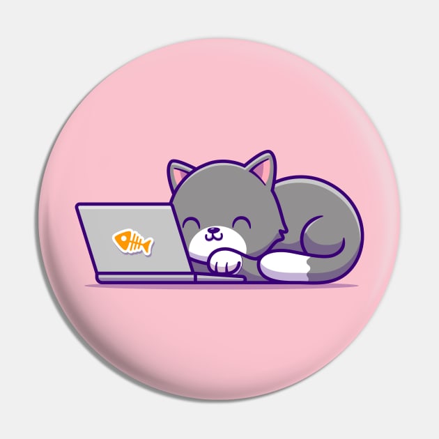 Cute Cat And Laptop Pin by Catalyst Labs