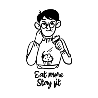 Eat more stay fit, Handsome man eating cupcake T-Shirt