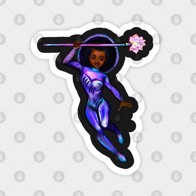 Black anime superhero girl from outer space with lights and smirk ! beautiful  black girl with Afro hair, brown eyes, Cherry pink lips and dark brown skin. Hair love ! Magnet by Artonmytee