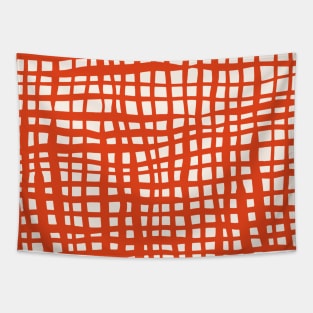 Retro grid pattern - scarlet and tan Tapestry