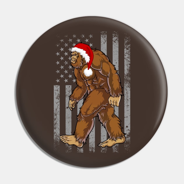 American Flag Big Foot Santa Hat Christmas Sasquatch Pin by Illustradise