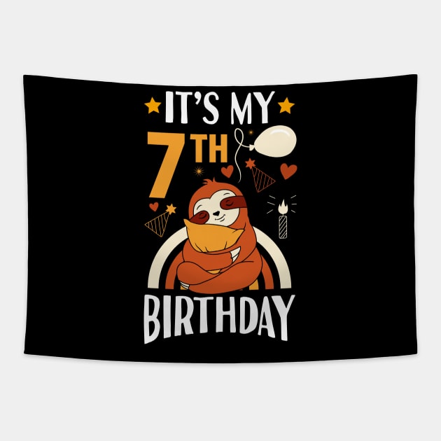 It's My 7th Birthday Sloths Gifts Tapestry by Tesszero
