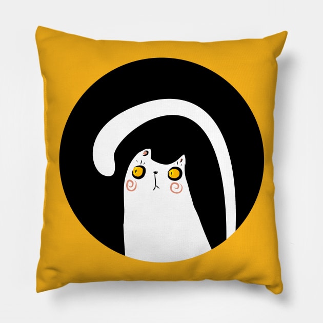 Dark Night White Cat Pillow by volkandalyan