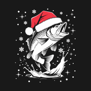 Funny Xmas Santa Hat Fish Christmas Fishing T-Shirt