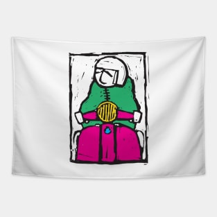 Retro Scooter, Classic Scooter, Scooterist, Scootering, Scooter Rider, Mod Art Tapestry