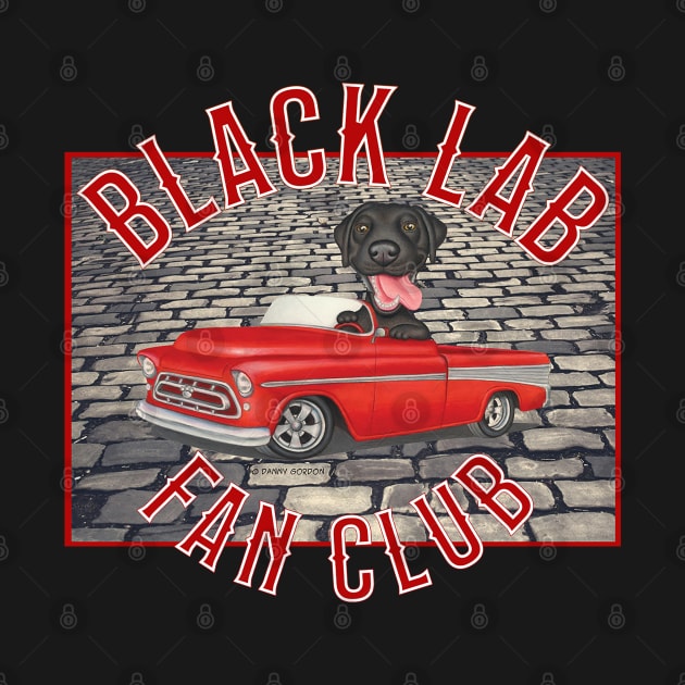 Cute Black Lab driving classic truck on gray brick by Danny Gordon Art