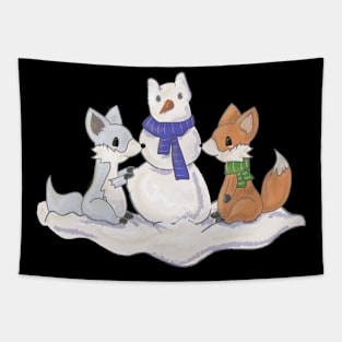 Christmas Snowman & Fox Tapestry