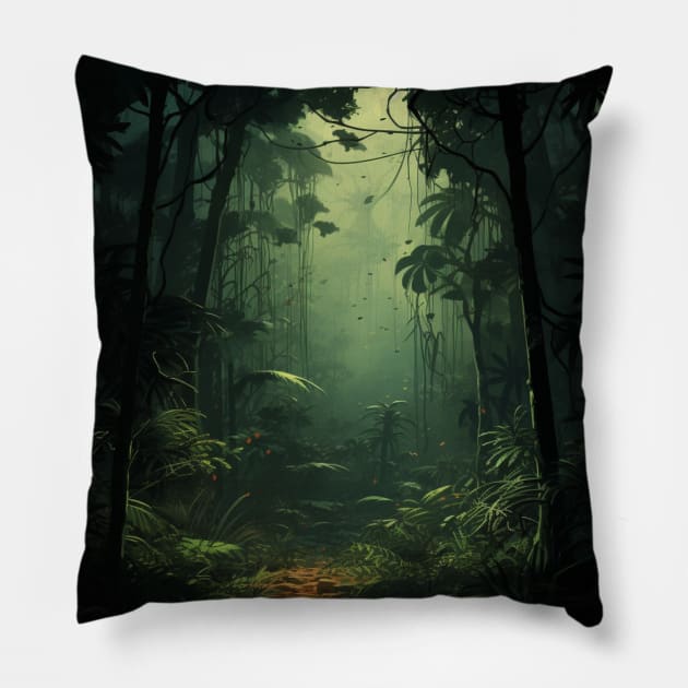 Veiled Jungle Reverie Pillow by vk09design