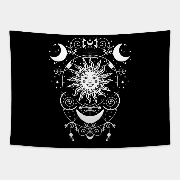 Celestial Sun and Moon Tapestry by Bessette Art