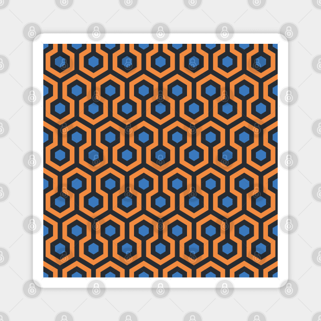 Geometric Pattern: Looped Hexagons: Orange/Blue Magnet by Red Wolf