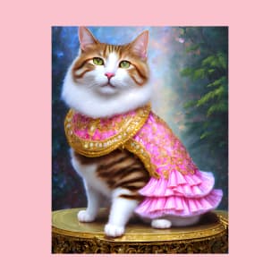 Cat with Pink and Gold Dress T-Shirt