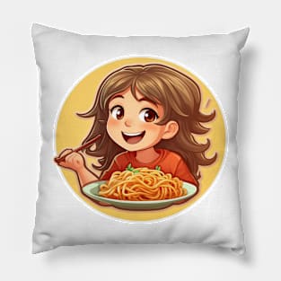 Cute Girl Eating Spaghetti Pillow