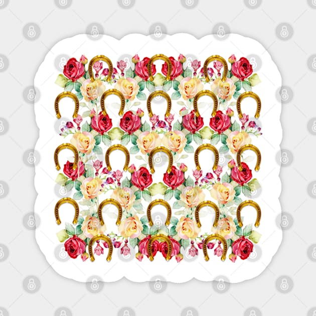 Pattern. Roses and Horseshoes Magnet by KC Morcom aka KCM Gems n Bling aka KCM Inspirations