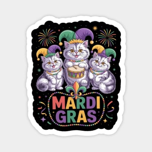 Mardi Gras Three Cute British Longhair Cats Masked Beads Magnet