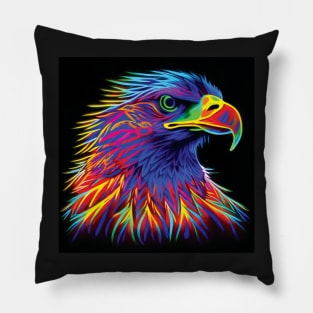 Bald Eagle in Neon Rainbow Colours Pillow